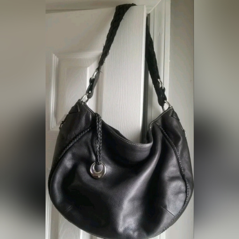 Donald J. Pliner women's handbag black leather pebbled large